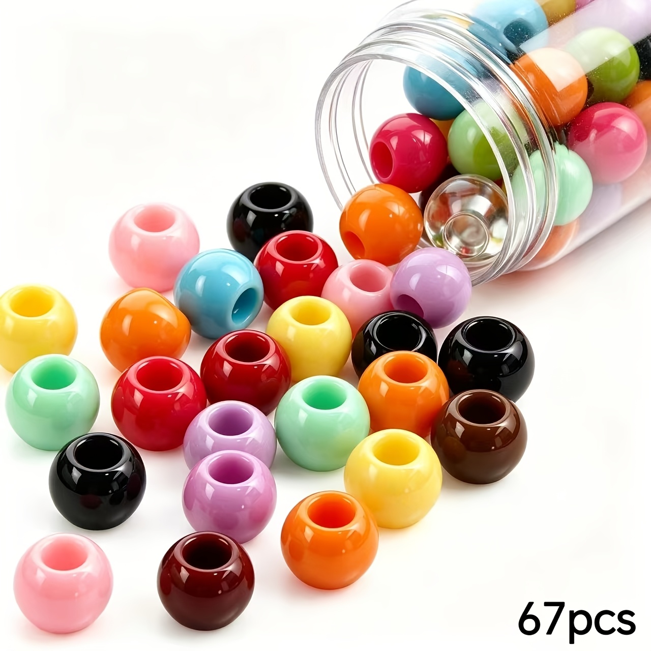 TEMU 67pcs 10mm Extra Large Hole Acrylic Bead Assortment Solid Transparent Full Hole Beads Art, Craft And Sewing Supplies > Bead Jewelry, Jewelry