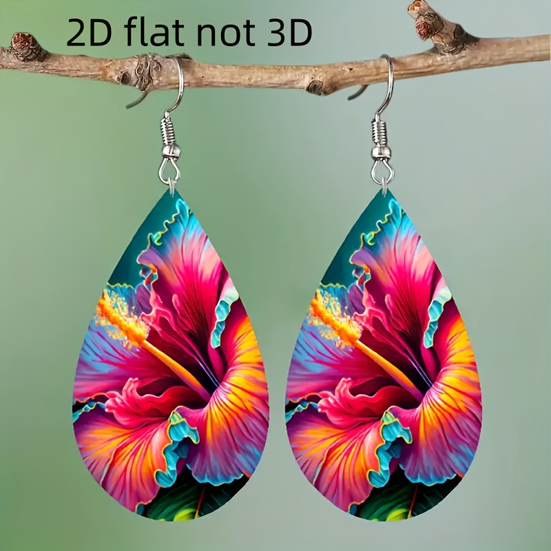 Floral Print Teardrop Earrings, Bohemian Style, Stunning Botanical Patterns, Swing Jewelry, Festive Gift