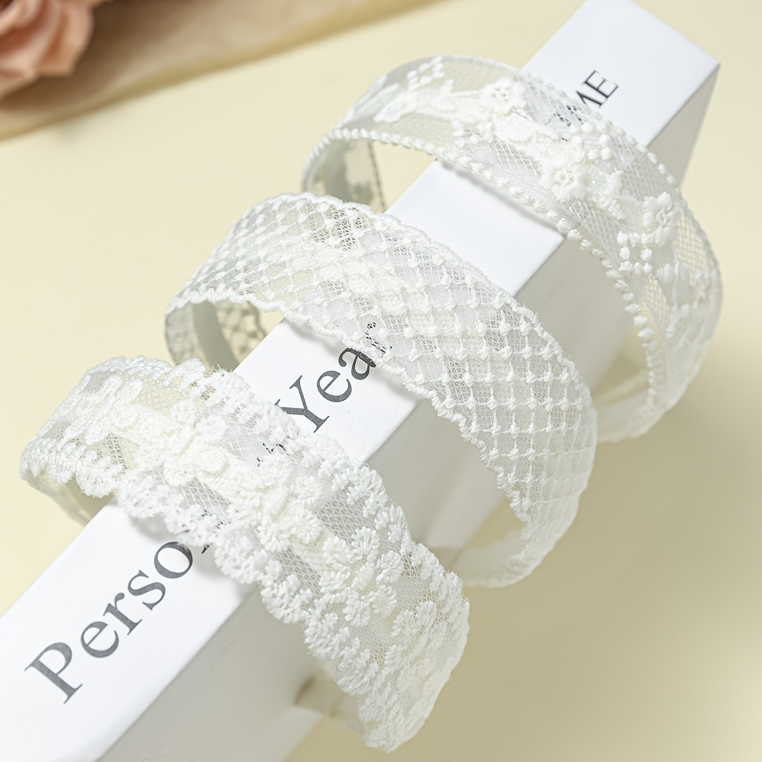 TEMU Set Of 3 Floral Hair Additions, Featuring Embroidered Lace And Fishnet Mesh Headbands For Women