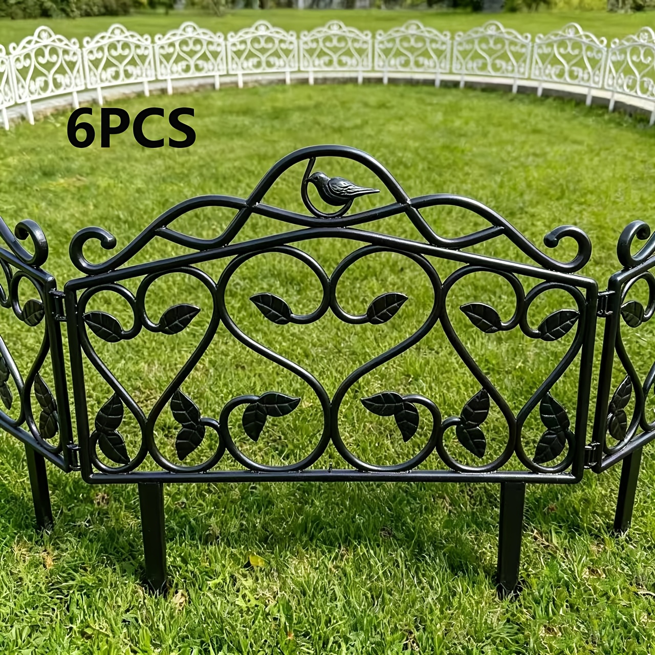 TEMU 6pcs/new Courtyard Fence, Garden Decoration Fence, Outdoor Lawn And Flower Bed Fence, Plastic Plug-in Gardening Fence, Plant Climbing Frame,
