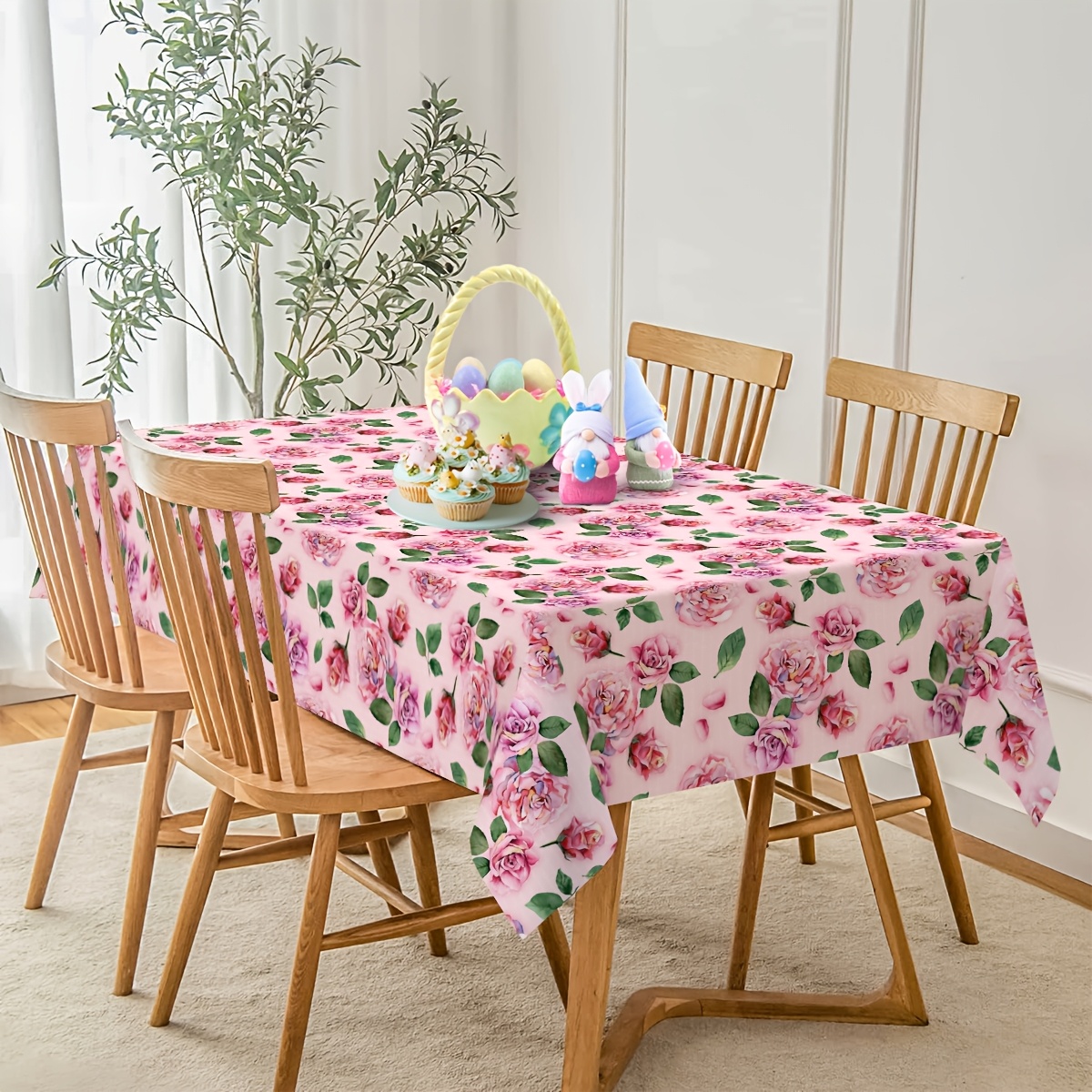 

Pink Floral Tablecloth - 60x84 Inch, Washable & Reusable Polyester, Spring/summer Outdoor & Easter Celebrations