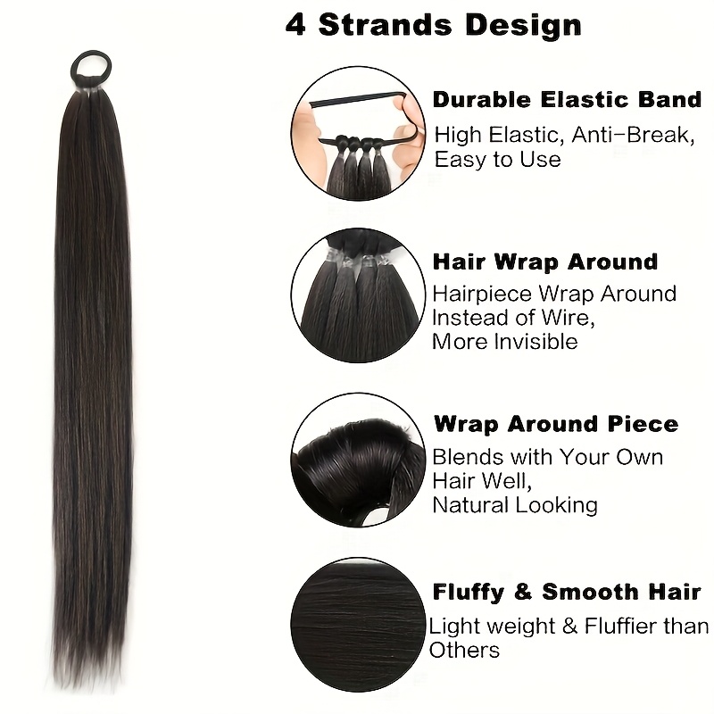 28 long straight synthetic ponytail extensions vibrant colors secure rubber band hair ring for braids wigs and everyday styling ponytail hair extensions braided hair accessory vibrant hairpiece details 2