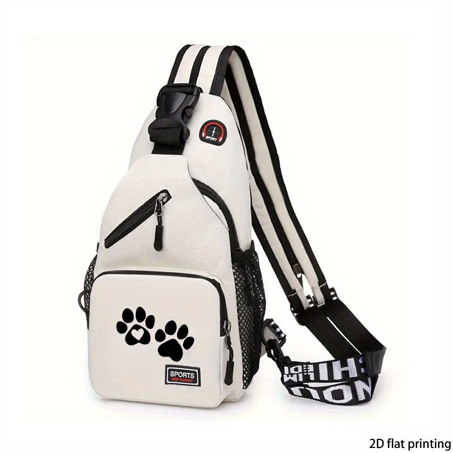 TEMU Heart & Paw Pattern Printed Crossbody Bag - Adjustable Shoulder Strap, Large Capacity Casual Chest Bag, Suitable For Travel & Daily Commuting,