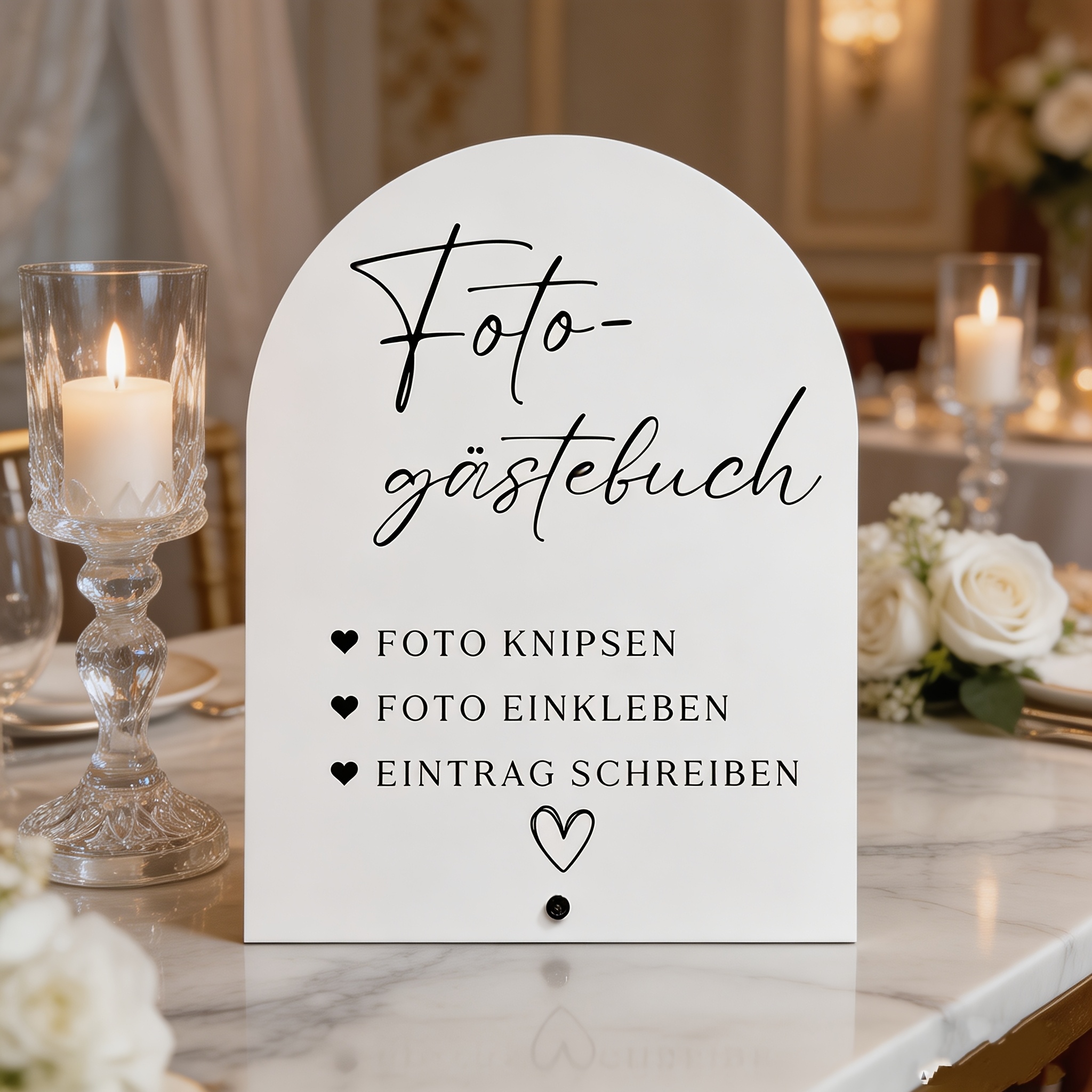 Image of German Photo Guest Book Sign - Elegant Wedding And Reception Decor With "foto Gästebuch" - Acrylic Table Display - Wedding, Birthday, Anniversary Halloween Christmas Decoration