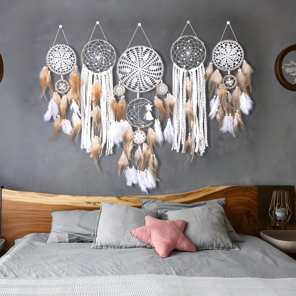 TEMU Collection Of 5 Oversized Dream Catchers, Ideal For Bedroom Decoration, Wall Hangings For Occasions Like Weddings, Homestays, Nurseries, And