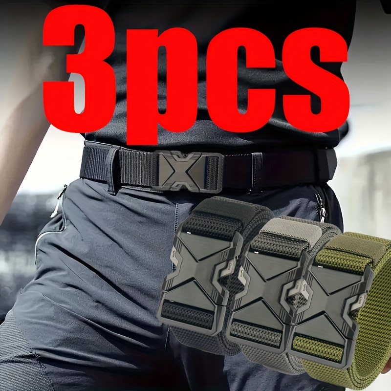 

3pcs Tactical Nylon Belts For Men - Breathable, Sports Style With Plastic , Multifunctional For Outdoor Activities And Work