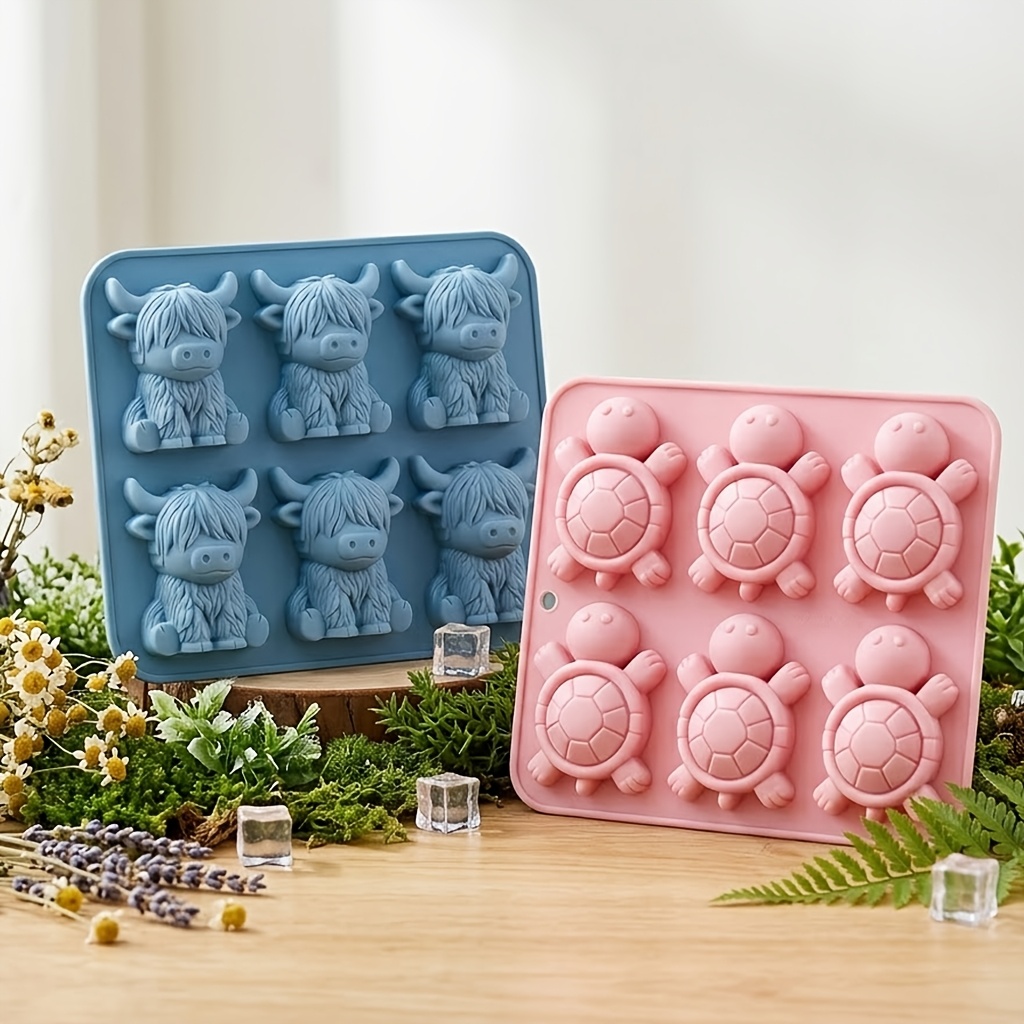 Image of 2pcs 3d Highland Cow And Turtle 6- Silicone Mold, Cute Cow Ice Mold, Epoxy Resin Molds For Plaster, Candle Making, Animal Clay Crafting Tools, Suitable For Parties, Birthday Gift