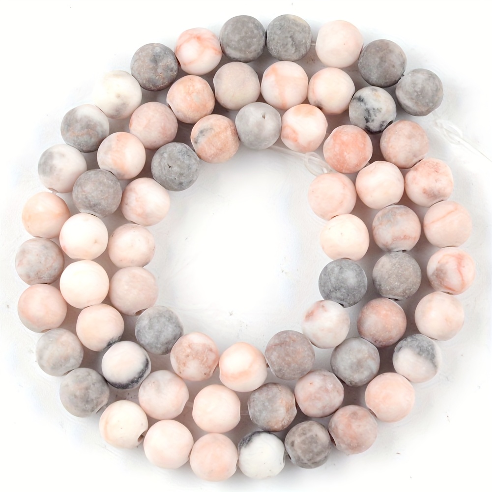 Image of 4/6/8mm Natural Polish Pink Zebra Round Stone Beads For Jewelry Making Bracelets Necklaces Handcrafts 15inches About 88/59/45pcs