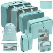 9 piece travel organizer set polyester folding storage bags for clothes shoes drawstring luggage pouches versatile solid color packaging cubes details 6