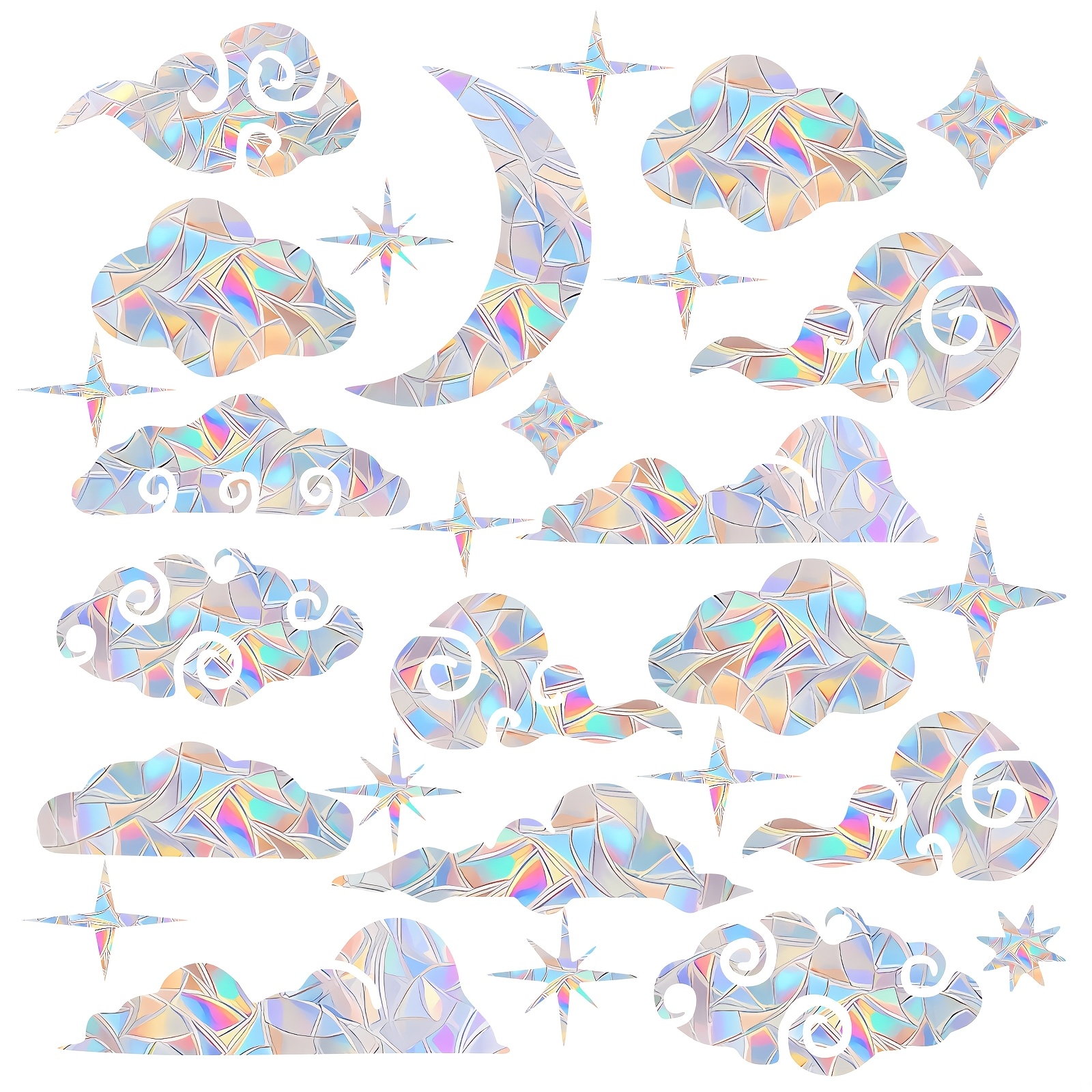 

[31pcs And Star Window Decals] 31pcs Art Deco Vinyl Window Film Decals, And Star Patterns, Static Cling, , Non-adhesive Bird Deterrent Window Clings