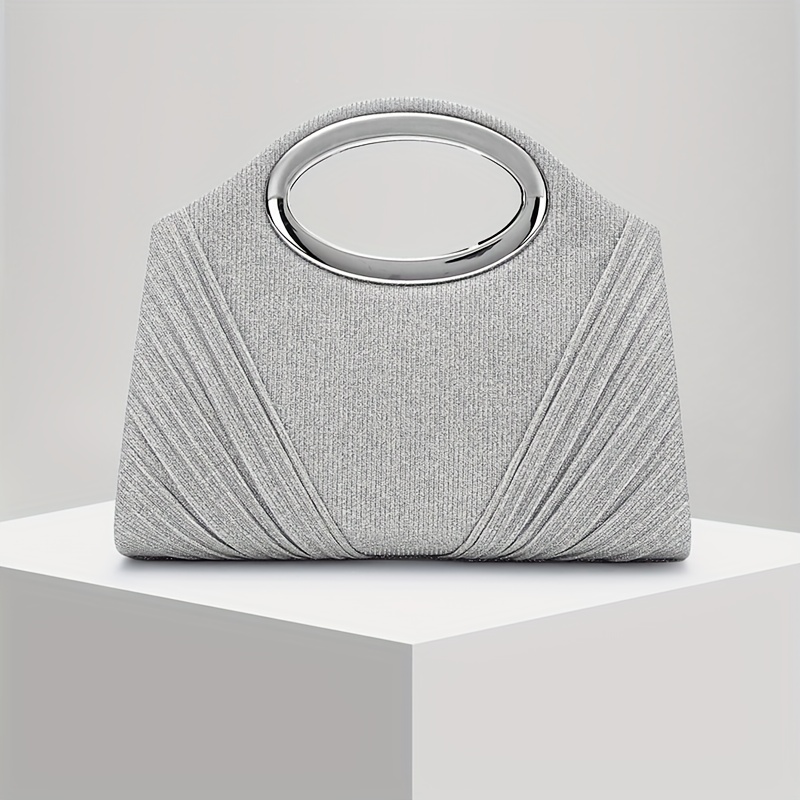 TEMU Elegante Bolso de Noche con Aros Plisados para Mujer - Bolso de Beige de Poliéster con Cierre Magnético, para , Formales y Ocasiones Especiales,