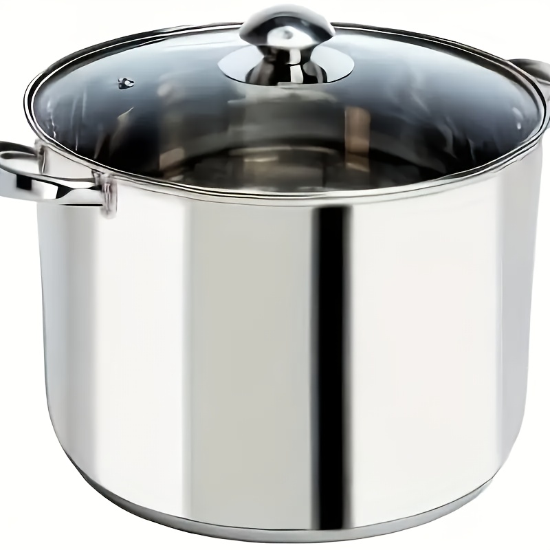 TEMU Large Capacity Stainless Steel , Heavy Duty Induction Cooking Pot With Lid For Pasta, Soup, Spaghetti, Sturdy & Double Handle, Dishwasher Safe
