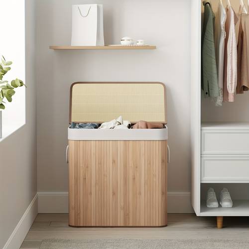 laundry basket 150 l laundry basket 3 compartments sorting compartments bamboo lid handles foldable removable machine washable bag for laundry room bedroom laundry baskets