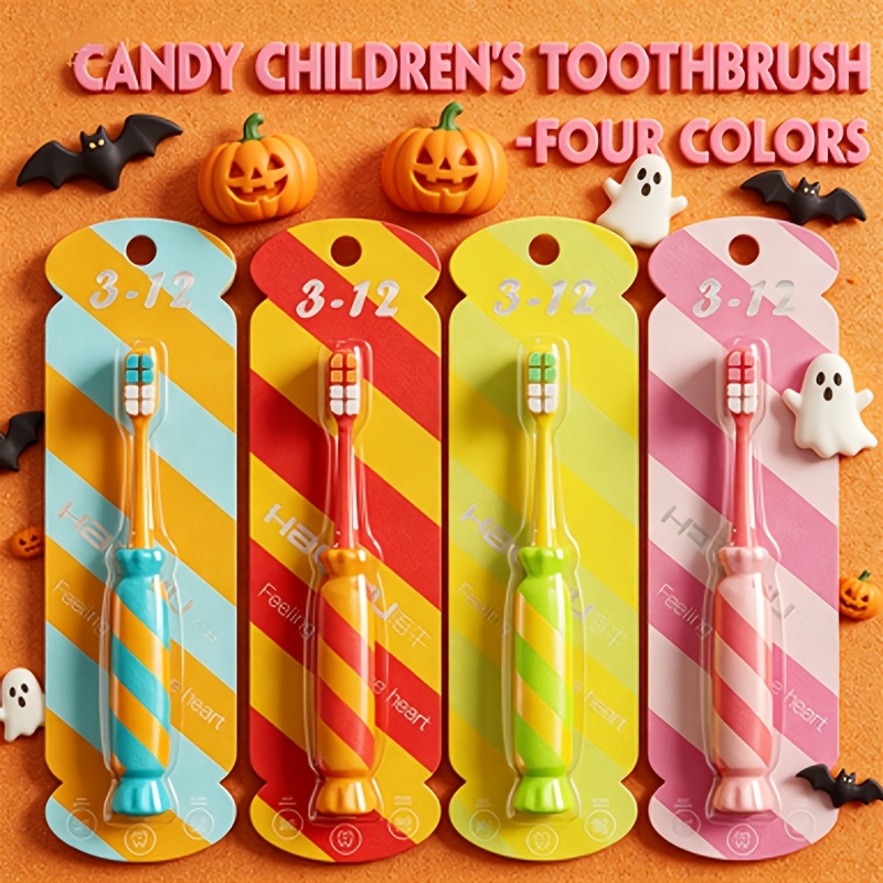 Candy Shaped Handle Cute Toothbrush, 4 Bright Color Training Toothbrush