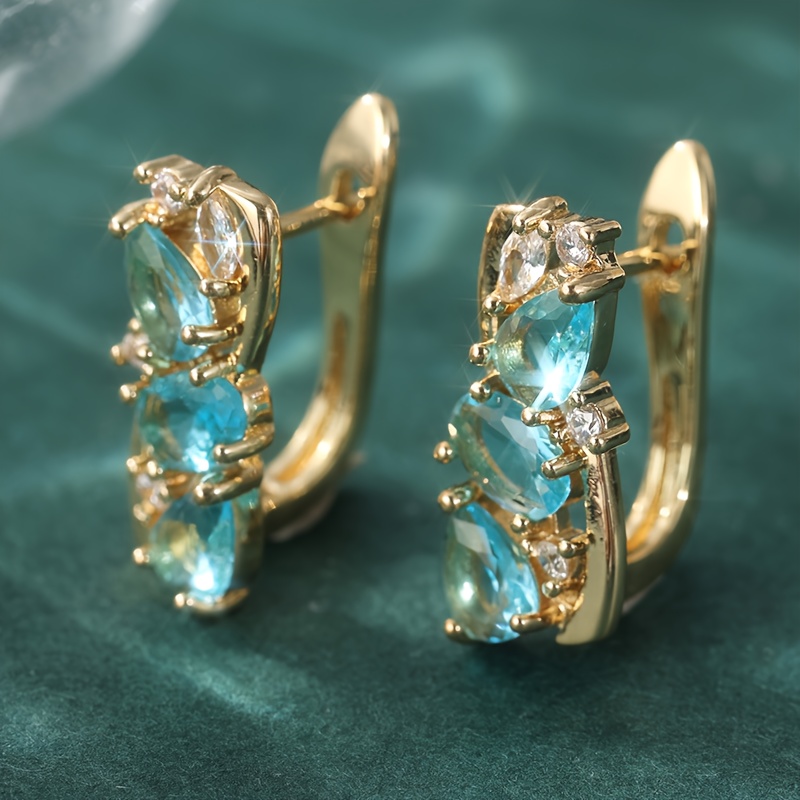 Image of Luxurious And Versatile Earrings Set With Light Blue Synthetic Zirconia For Daily Wear, Small And 's Earring Additions