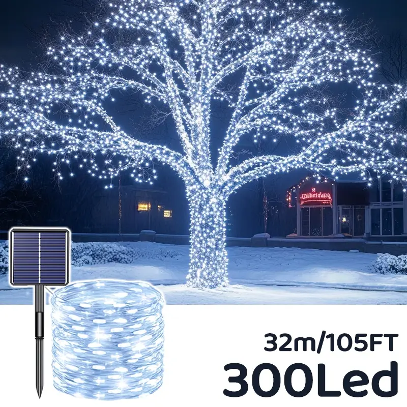 2 Pack Luci Della Stringa Solare Luci Di Natale Decorazione Esterna 12m 120 Led Luci Filo Di Rame Fata Con 8 Modalita Decorazione Impermeabile Luci P9290204 - Foto 6
