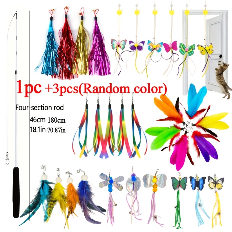 TEMU A Of Cat Toys And Interchangeable Heads (in Random Colors And Styles) Made Of Artificial Feathers. Are Interactive Toys For Pets And For Cats,