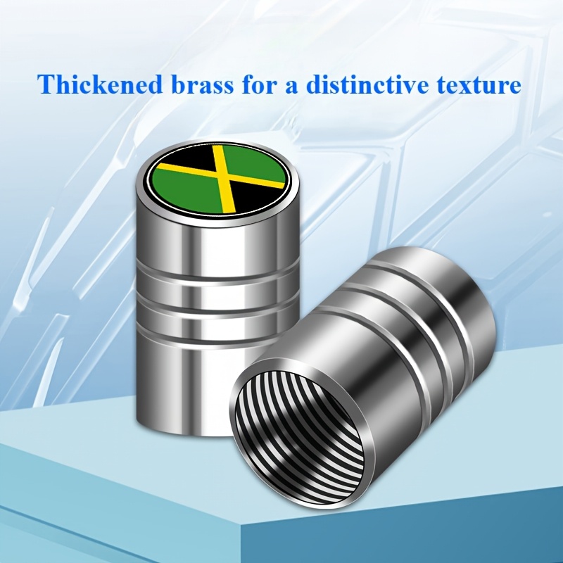 

4 Jamaican Flag Motif Tire Valve Caps, Thickened Brass Material, Car Tire Personality Trim Cover