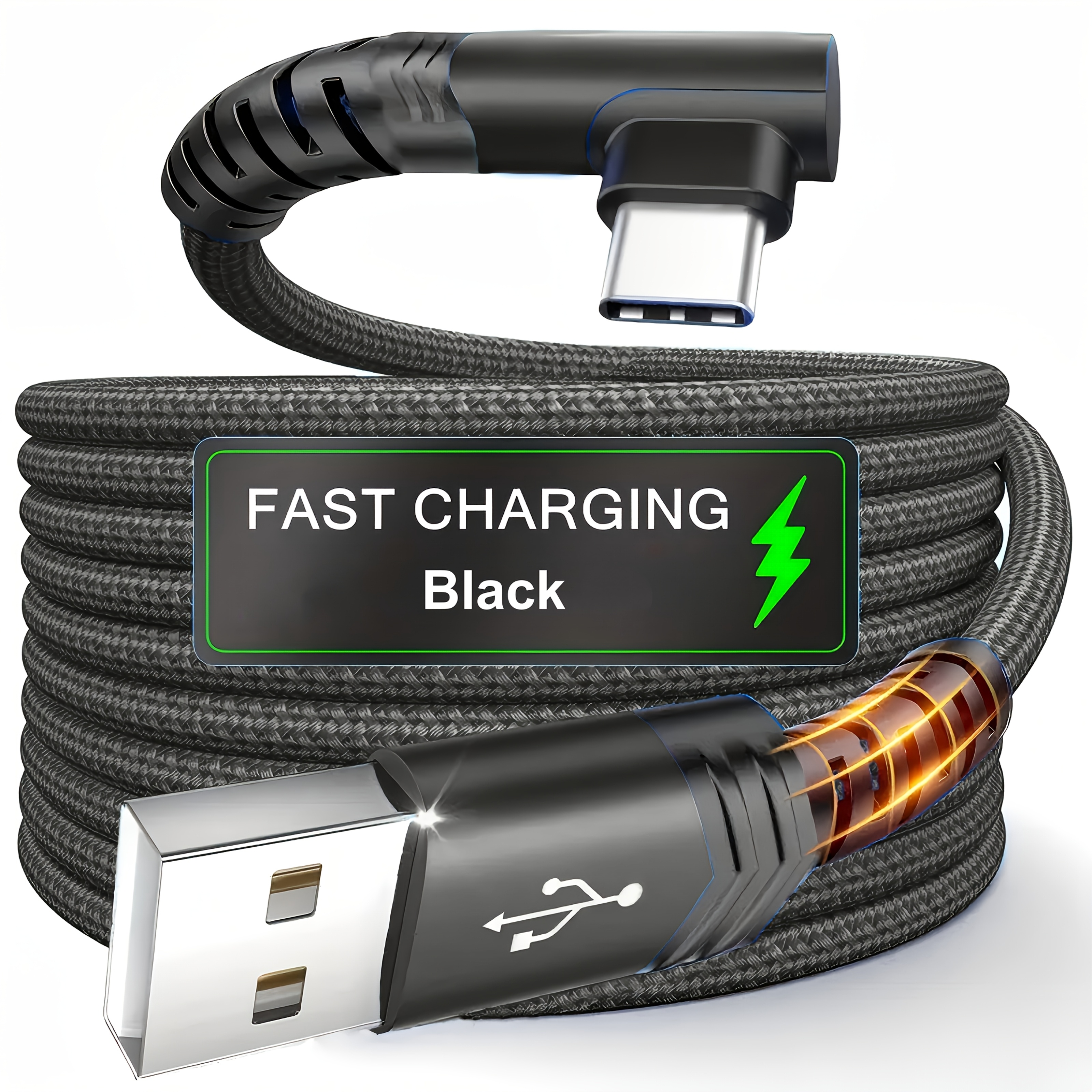Type C Charger Fast Charging, Right Angle USB to USB C Cable Braided USB C Charger for Samsung for Huawei for Xiaomi for Redmi for Oppo for Oneplus And More Smartphone