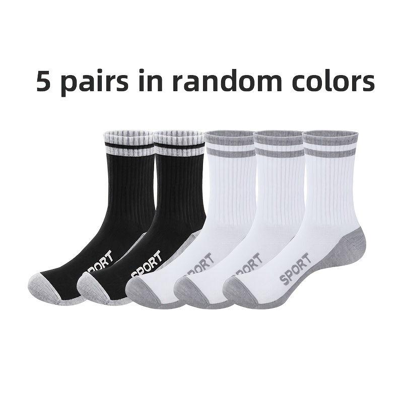 TEMU 5 Pairs Men's Spring/summer Casual Sports Socks, Mid-calf With Elastic Cuffs And Letter Design, Random Colors