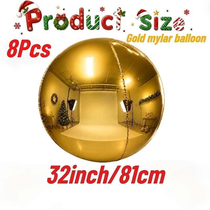 TEMU Photography Props 8pcs Set 32-inch Golden Inflatable 4d Foil Mirror Balloons, Christmas Balloons, Christmas Decorations, Suitable For Christmas,