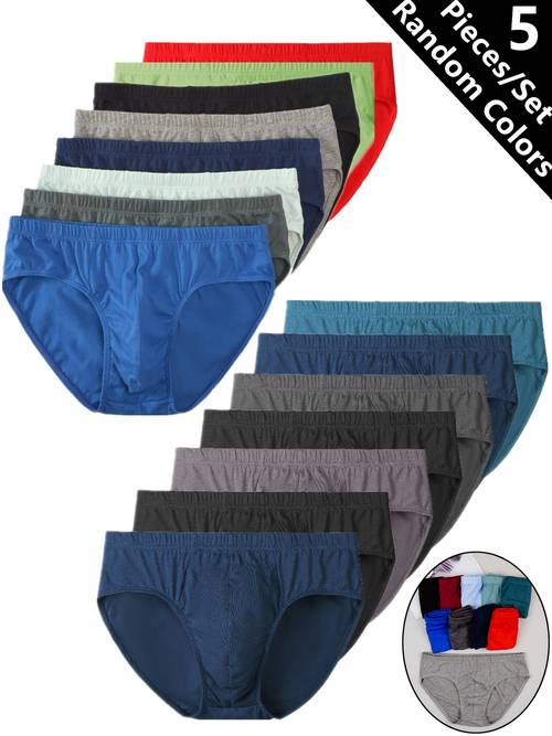 pack of 5 mens solid color breathable briefs random colors comfortable everyday lingerie random color