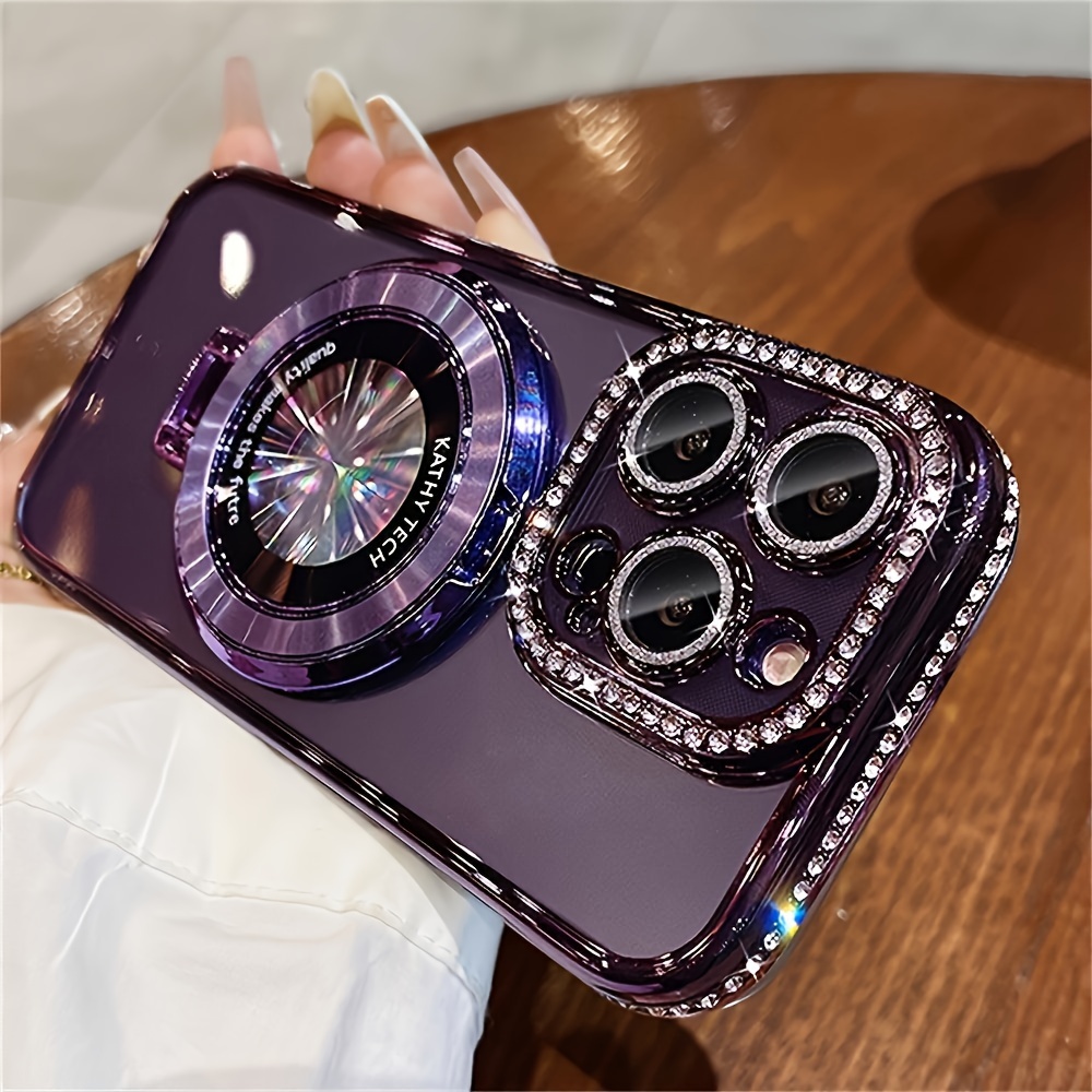 Luxury Bling Glitter Ring Bracket Magnetic Plating Phone Case For IPhone 15 14 13 12 11 Pro Max 15 Plus Kickstand Shockproof Soft Back Cove Accessories Protection