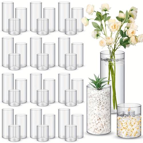 36pcs plastic cylinder vases tall clear flower vases for centerpieces hurricane candle holder for home party formal dinners valentines decorations