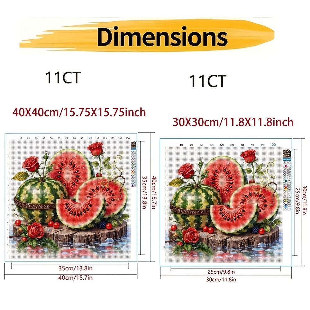 11CT Frameless DIY Cross Stitch Kit of Watermelon with Roses and Berries