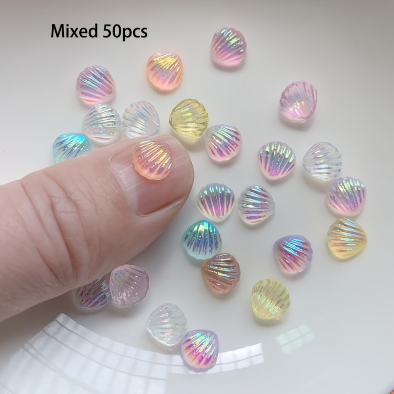 50pcs New Cute Mini Shiny Shell Resin Figurine Crafts Flatback Cabochon Ornament Jewelry Making Additions