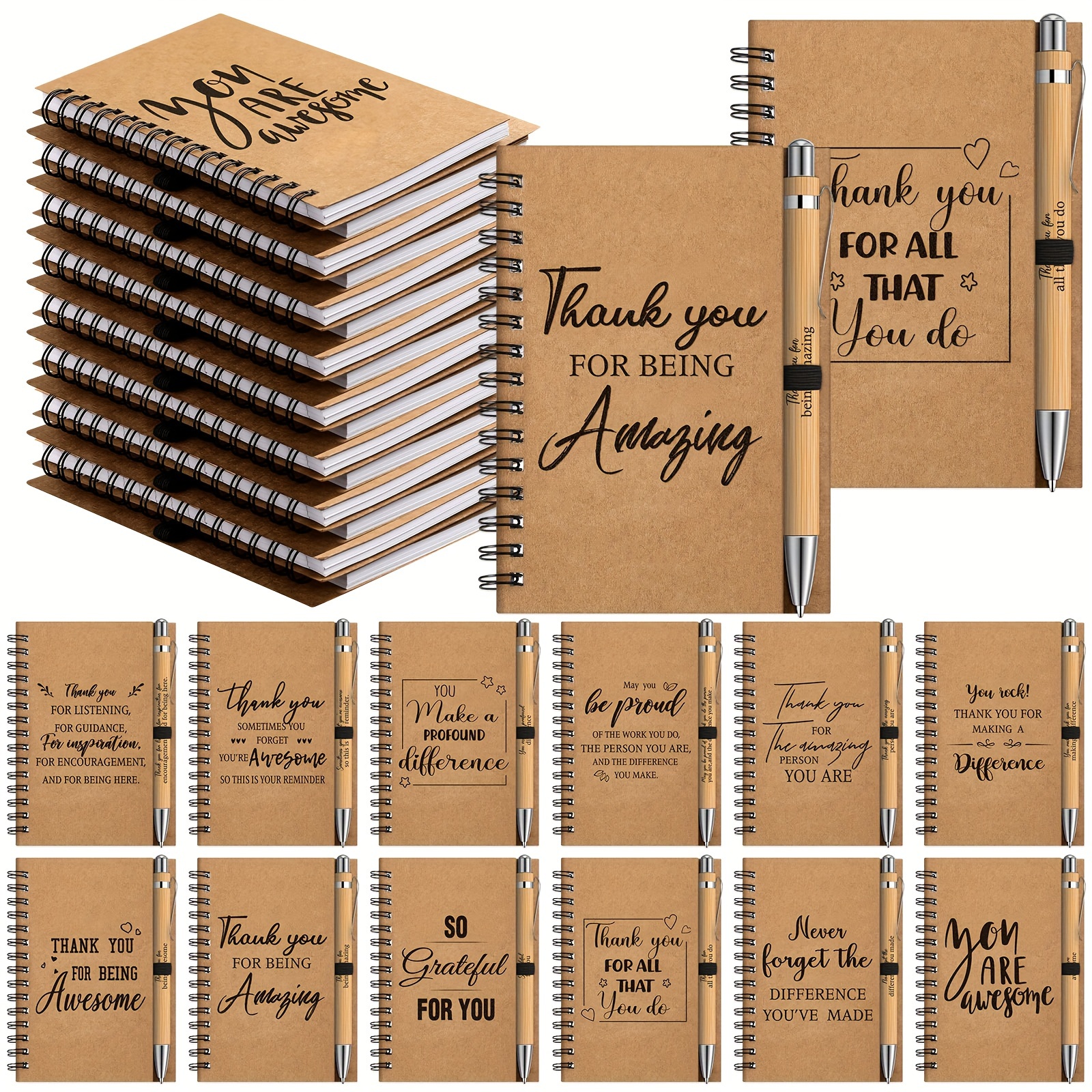 

60 Pcs Employee Appreciation Gifts, Inspirational Kraft Notebooks With Bamboo Ballpoint Pens 5.5 X 4.2 Inch Coworker Motivational Journal Notepads For Employee Teacher Coworker Volunteer