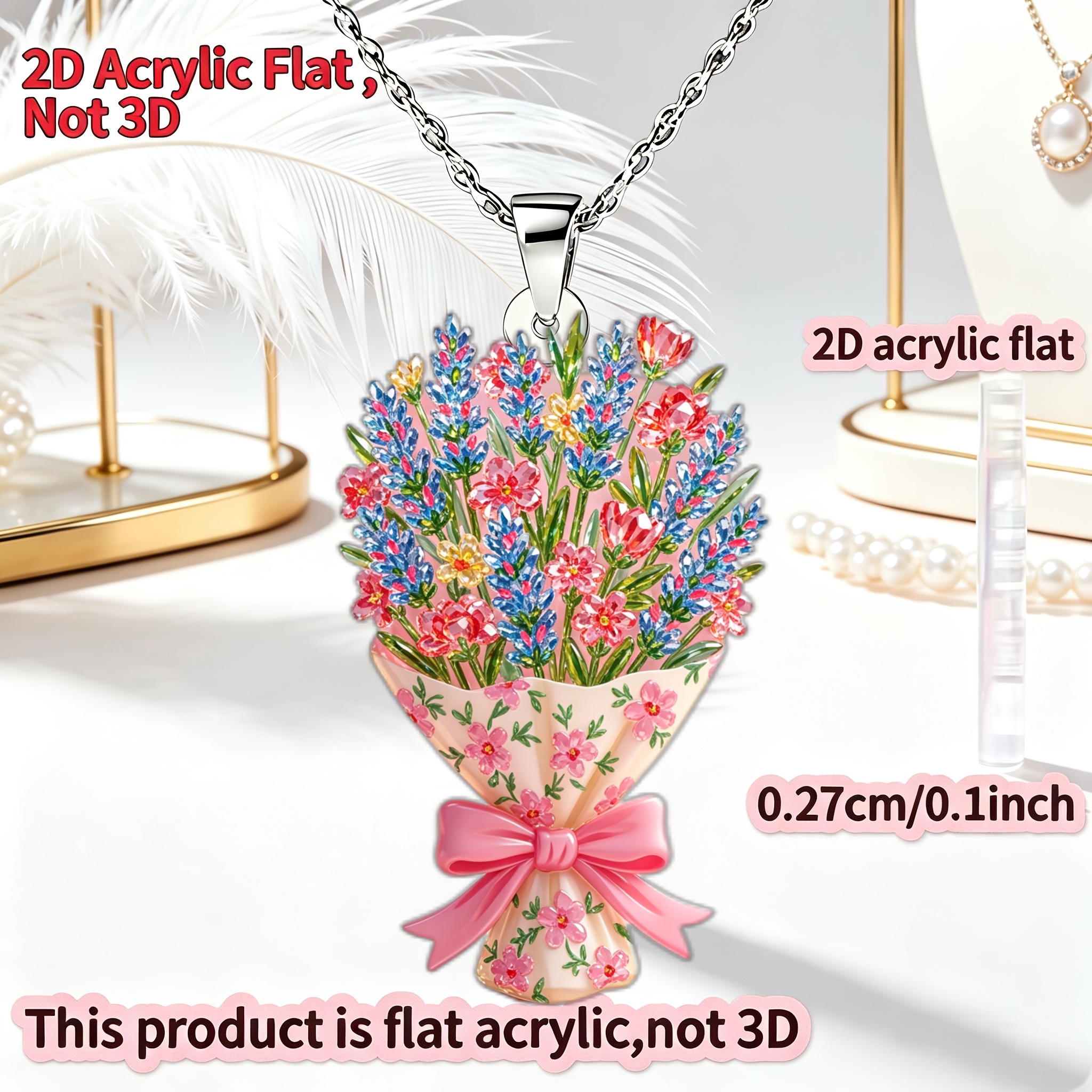 2D Flat Floral Picture Acrylic Women's Necklace Pendant