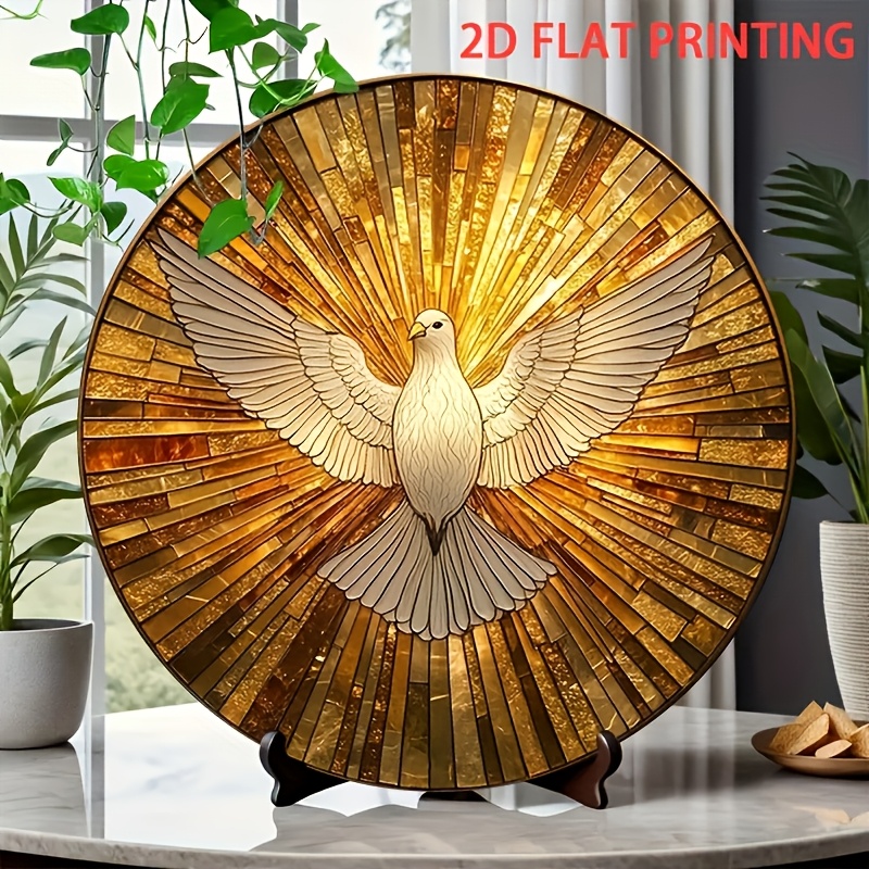 E-shop 2D Flach, 1 Stück Vintage Buntglas Taube Rundes Wandschild - Eisen Rundes 2D Flaches Buntglas Fenster Taubenkunst Geeignet für Zuhause, Café,