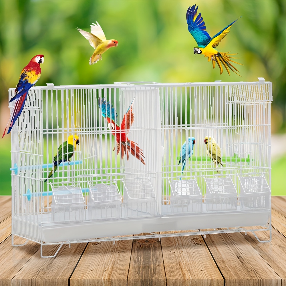 White Birdcage, Indoor And Outdoor Birdhouse, Metal Birdcage With Isolation Net And 6 Feeding Cups, Drawer Tray, 60x26x39.5cm, Suitable For Birds, Lovebirds, , And Parrots