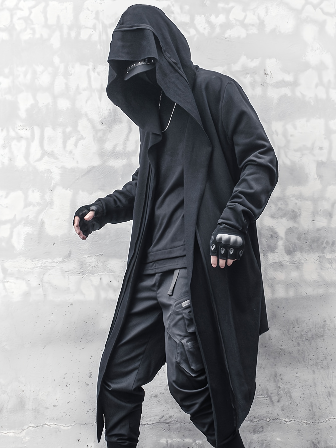 schwarzer stilvoller herrenmantel kapuze streetstyle Temu Germany