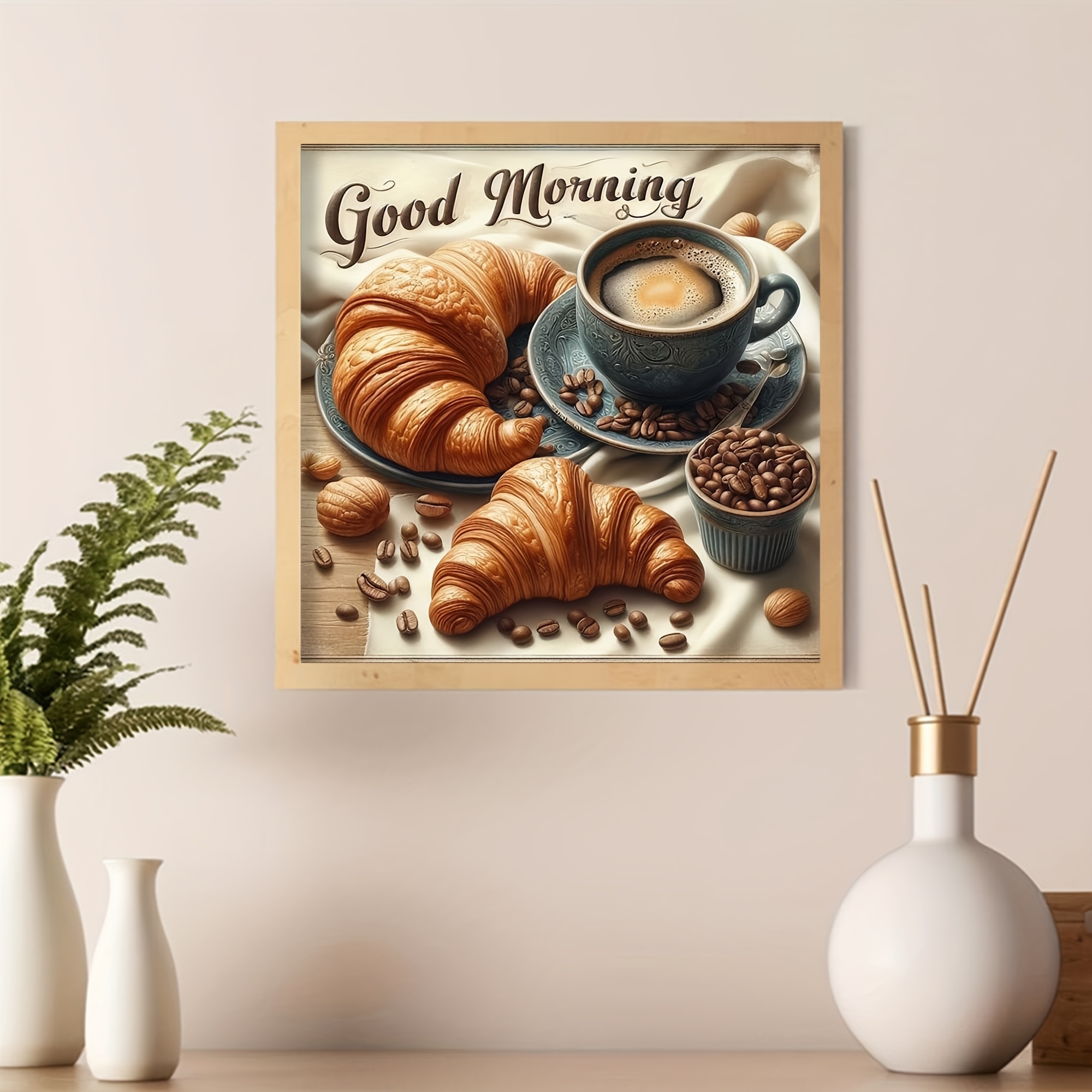 TEMU 1 Set - Ontbijtcroissant Koffie Thema Borduurpakket, DIY Garen Kunst Benodigdheden, 11CT Gemengde Kleuren Premium Borduursel voor Woondecoratie,