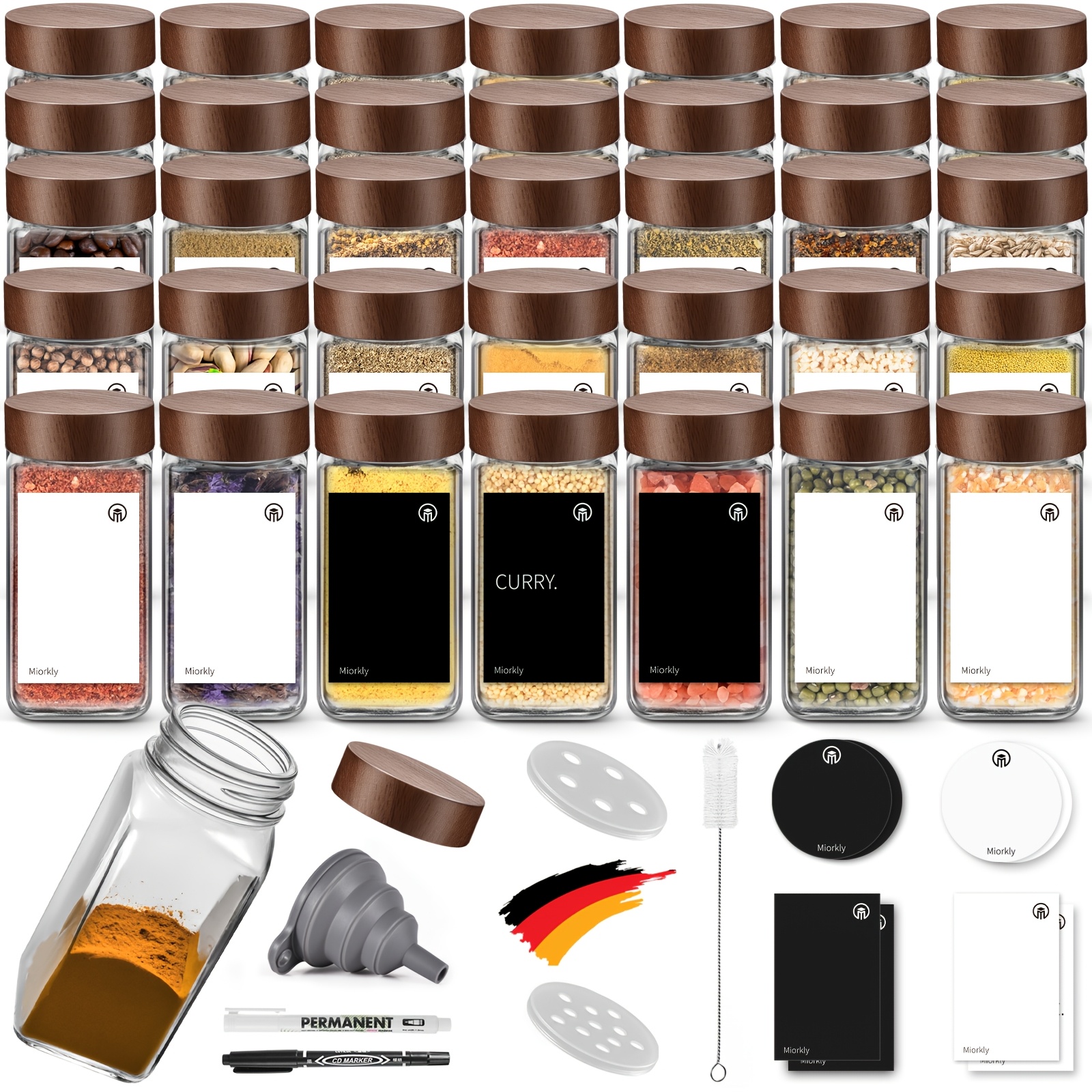 TEMU 35pcs Seasoning Jar Set, Glass Seasoning Jars With Sandalwood Lids, 120ml Kitchen Spice And Condiment Containers, Kitchen Storage Bottles, Spice