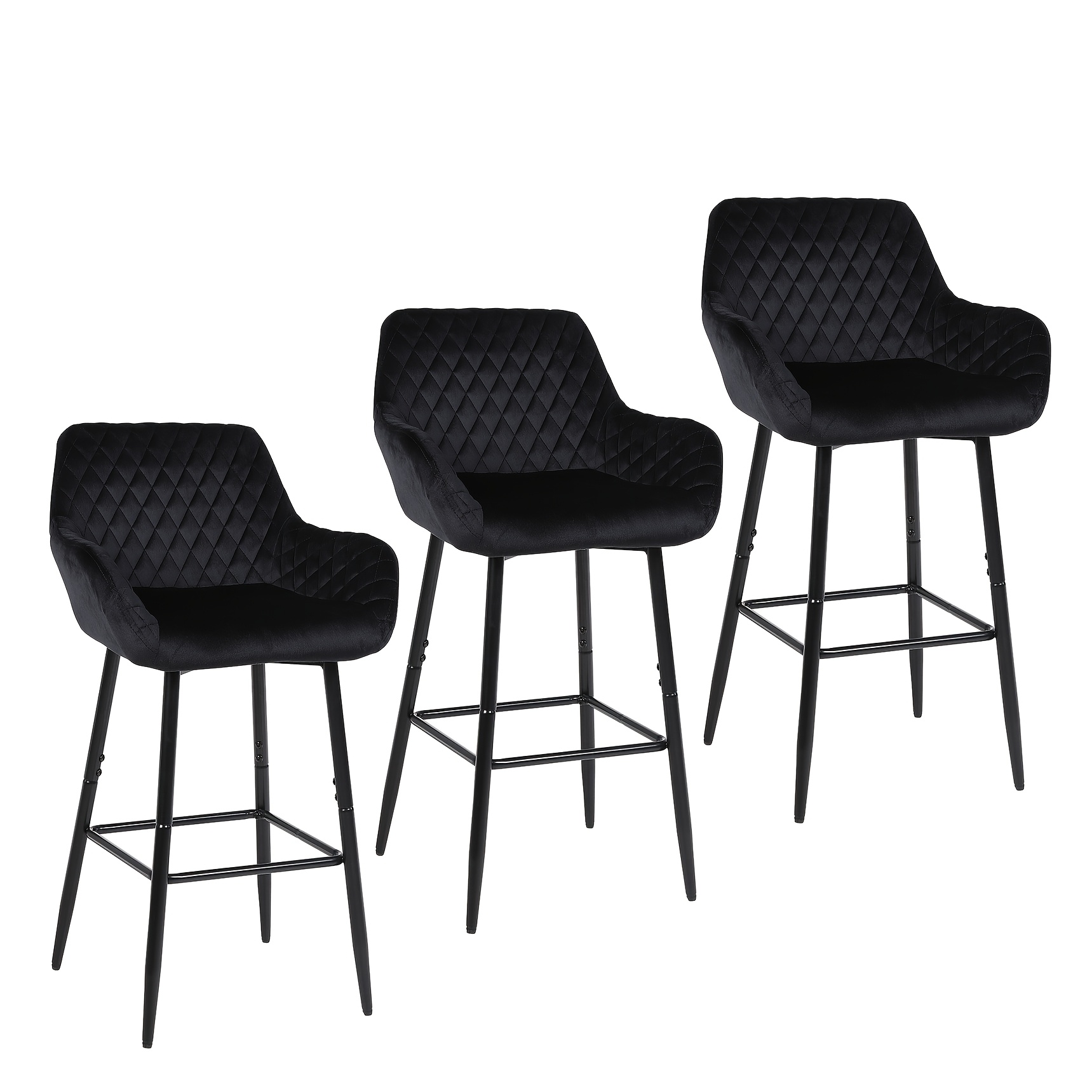 Velvet Fabric Bar Stool Set with Integrated Backrest