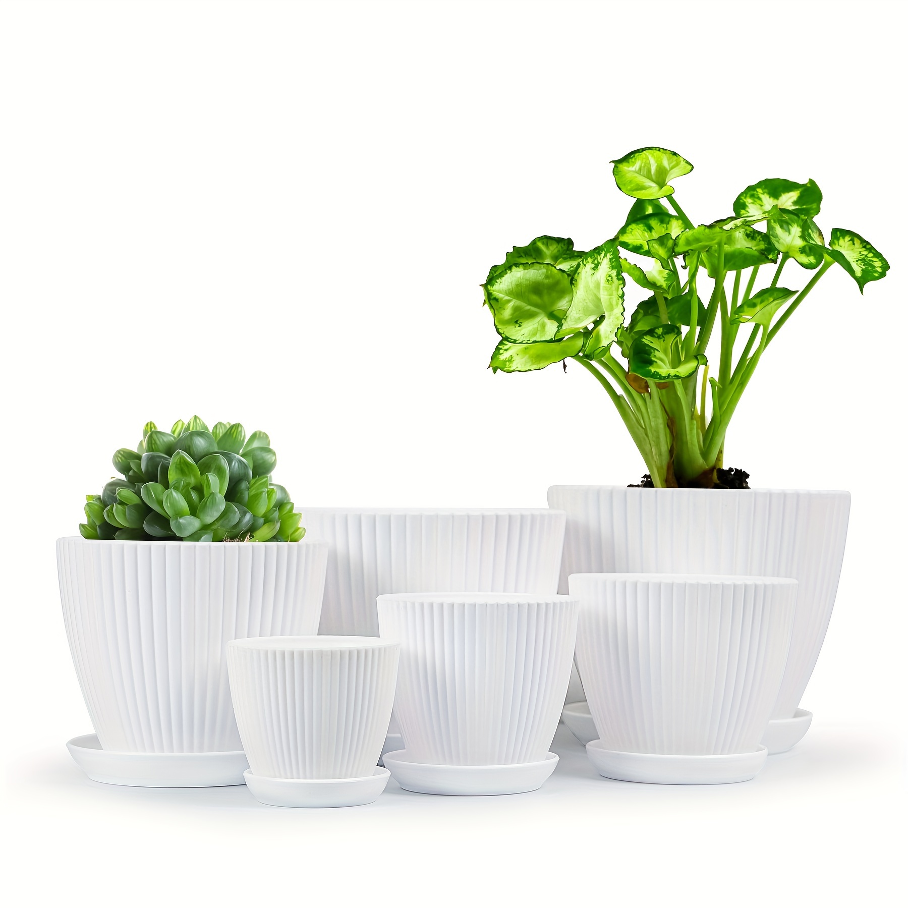 TEMU 6 Pack 7.5/6.7/5.9/5.1/4.3/3.5in Resin Planters Modern Planters Planters For Indoor -4 Size Colour- Stackable, Elegant Design, Vibrant Colors,