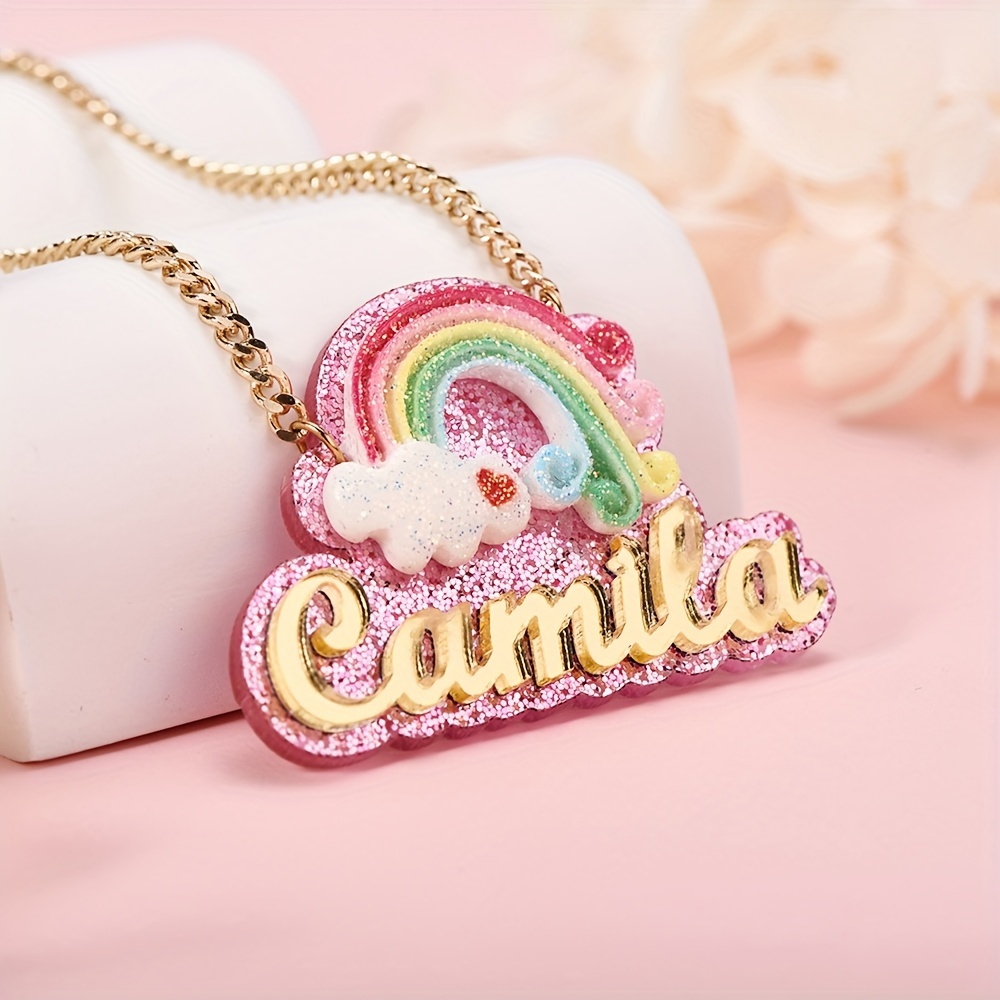 

Customized Rainbow Acrylic Name Alphabet Necklace Rainbow Nameplate Name Necklace