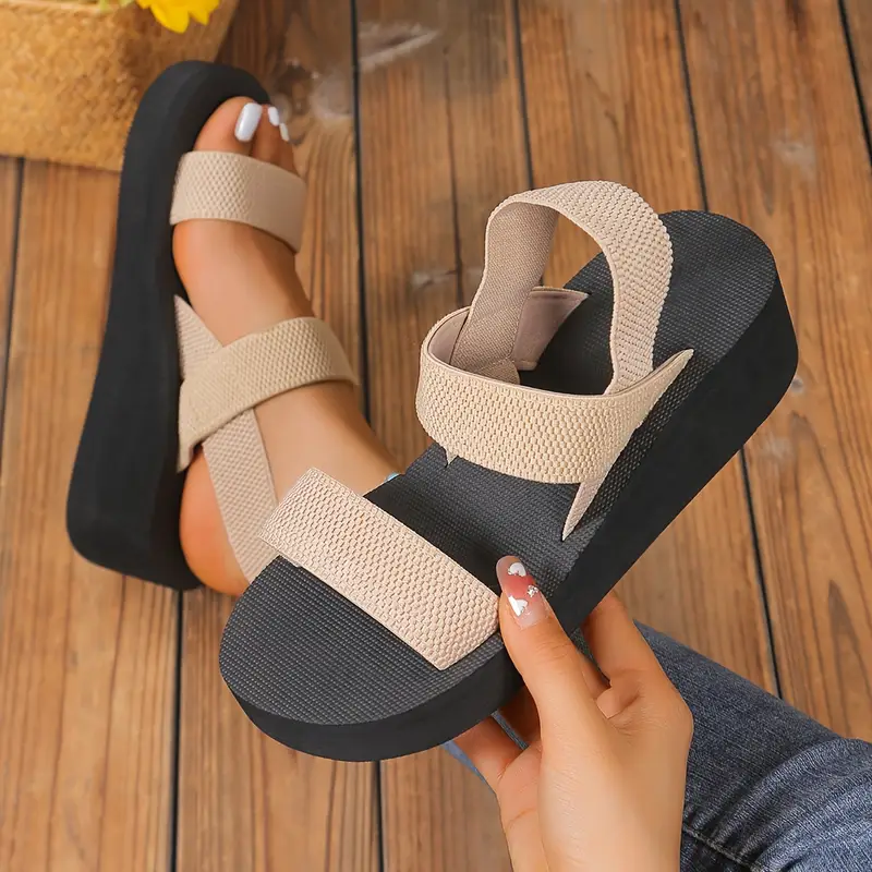womens solid color casual sandals platform slip on elastic vacation shoes beach sandals Product details 10