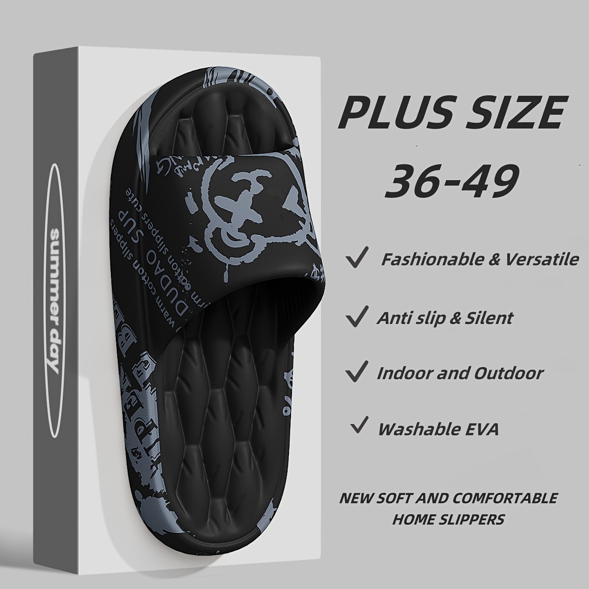 Image of Men's Comfortable Indoor Slippers, Unisex Outdoor Wearable Printed Letter Slippers, Shower And Beach Slippers