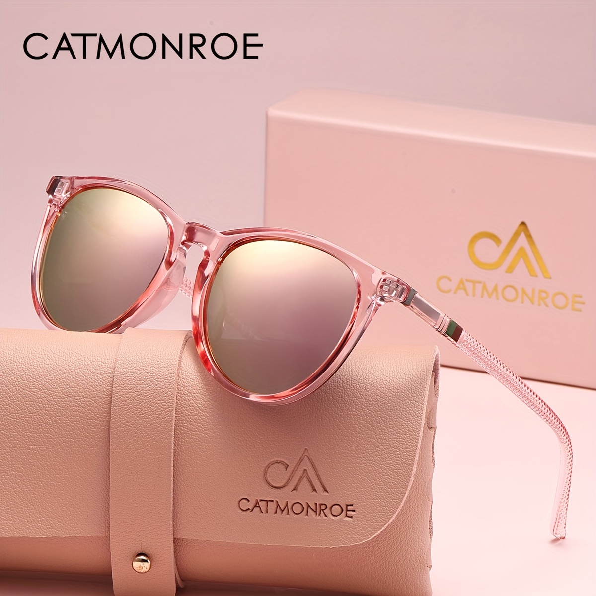 

1pc Catmonroe Women's Oval Polarized Glasses, Uv400 Protection, Lightweight , Metal , Includes Case & Cloth, Ideal For Hiking & Travel