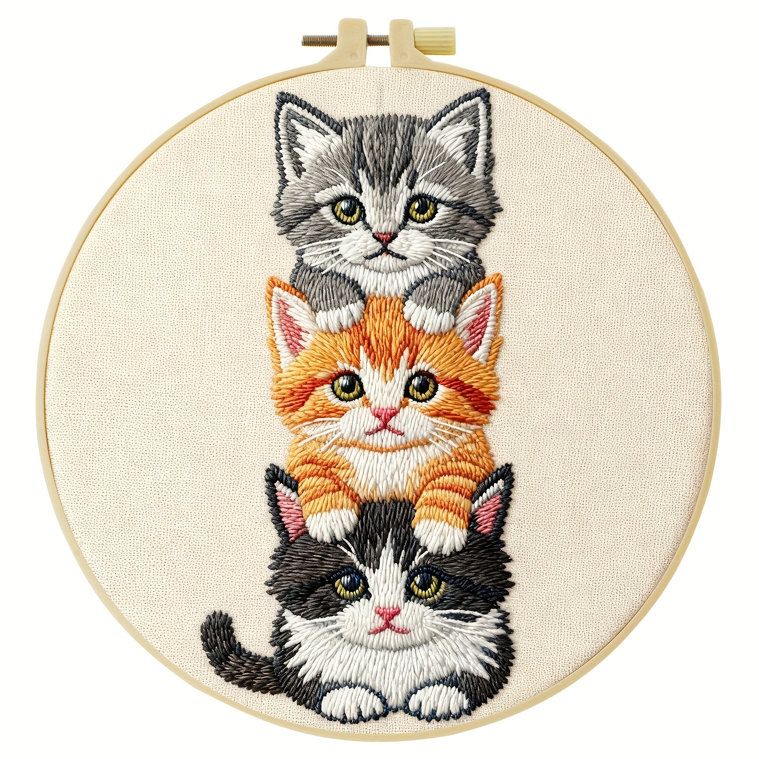 TEMU 1 stuk Borduurpakket, 20x20 cm/7,9x7,9 inch, Katten, Handgemaakt DIY Borduurpakket, Geschikt voor DIY Borduurliefhebbers en Volwassen Beginners,