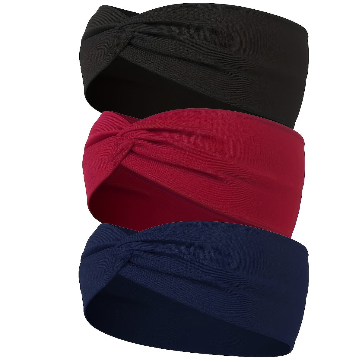 TEMU 3pcs Set Fashionable Solid Color Twisted Knot Headbands, Elastic Non-slip Sweat-absorbent Hairbands, Women's Hair Ties, Multiple Colors ,