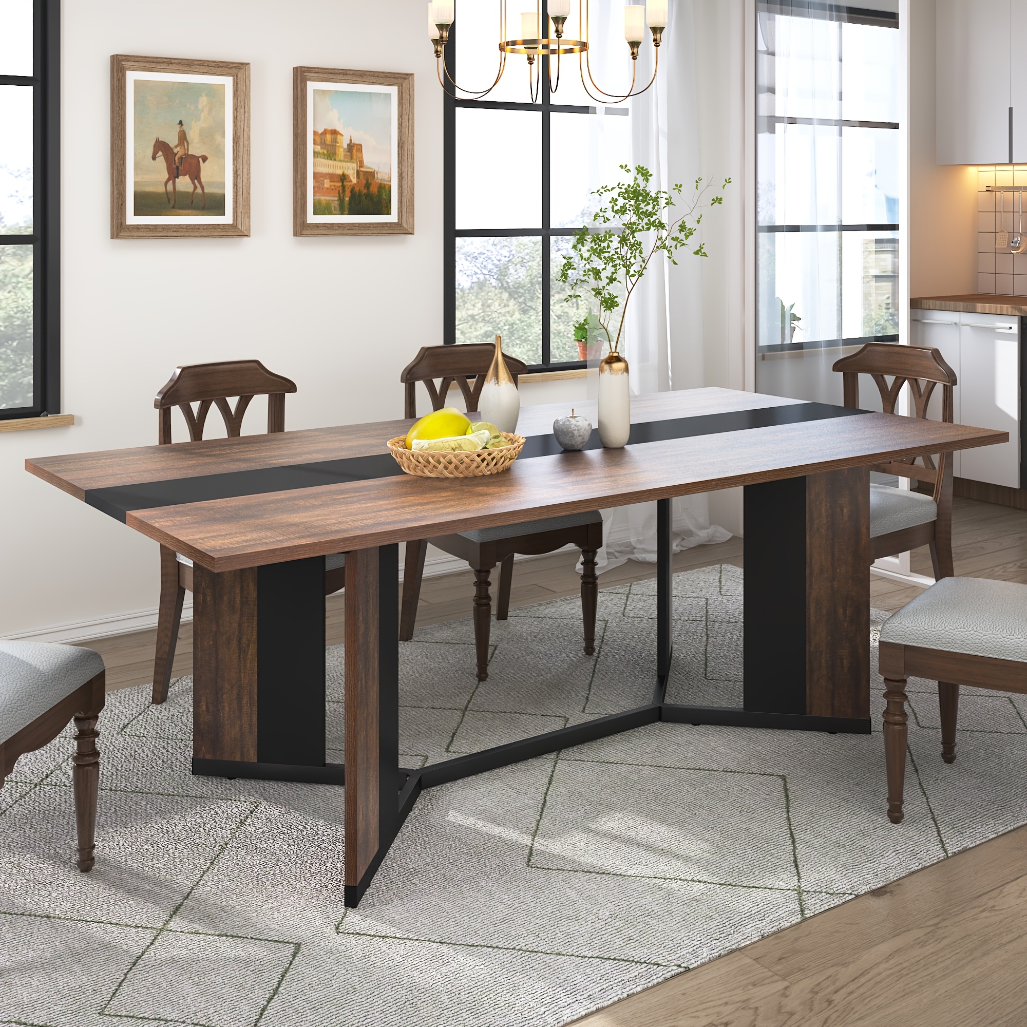Waterproof and Scratch-Proof Dining Table - Luxurious 71-Inch Large Rectangular with Marble-Color Wood Top - Adjustable V-Shaped Legs for 4-7 People - Ideal for Family Dinners, Office, Kitchen, Living Room