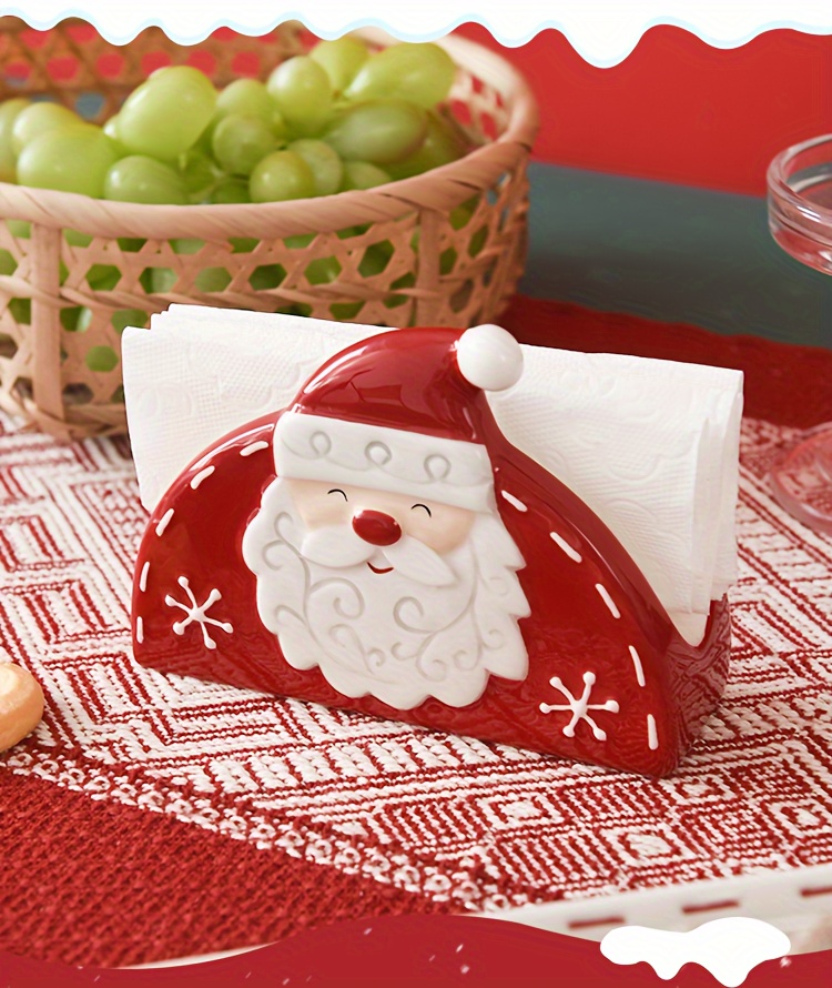 christmas santa claus ceramic napkin holder decorative tabletop paper tissue stand embossed cartoon holiday design details 11