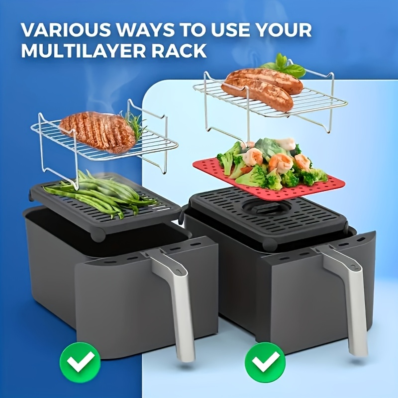 6pcs Dual Basket Air Fryer Accessories for Ninja DZ201 Foodi & Other 8QT-10QT 2-Basket DualZone Air Fryers, Come with Air Fryer Rack Set-2 Air Fryer Racks and 4 Skewers Set