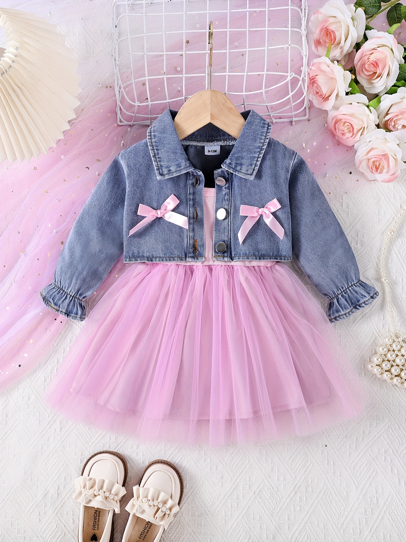 2pcs girls spring autumn outfit set 3d pink bow jacket pink - Temu Bahrain