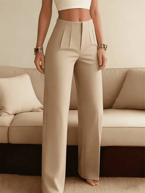 womens wide leg straight trousers solid color minimalist business casual pants suitable for commuting office casual attire wide leg straight leg machine washable non stretch straight leg trousers for spring summer fall